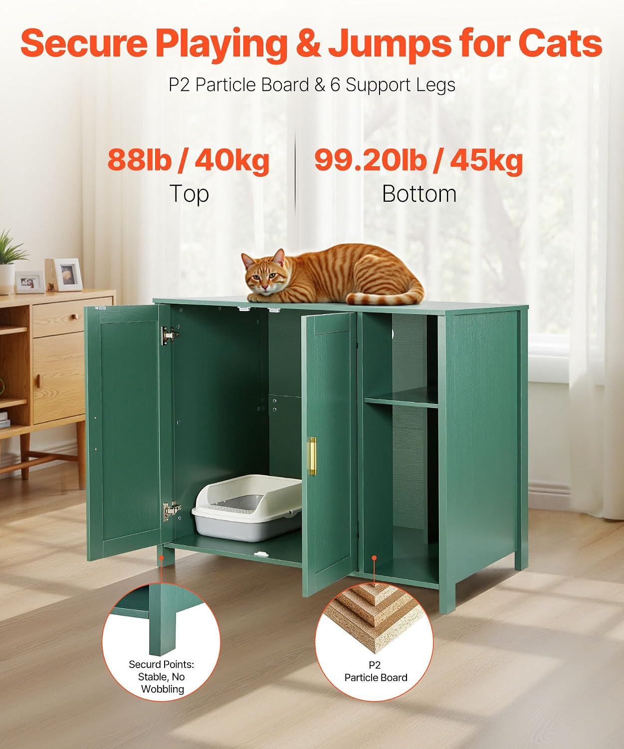 Cat Enclosure, 41.3 in Self Cleaning Litter Box Cabinet, with Drawer & Detachable Divider, Automatic Litterbox Enclosure with Built-In Power Outlet, Fits Most Smart Litterboxes