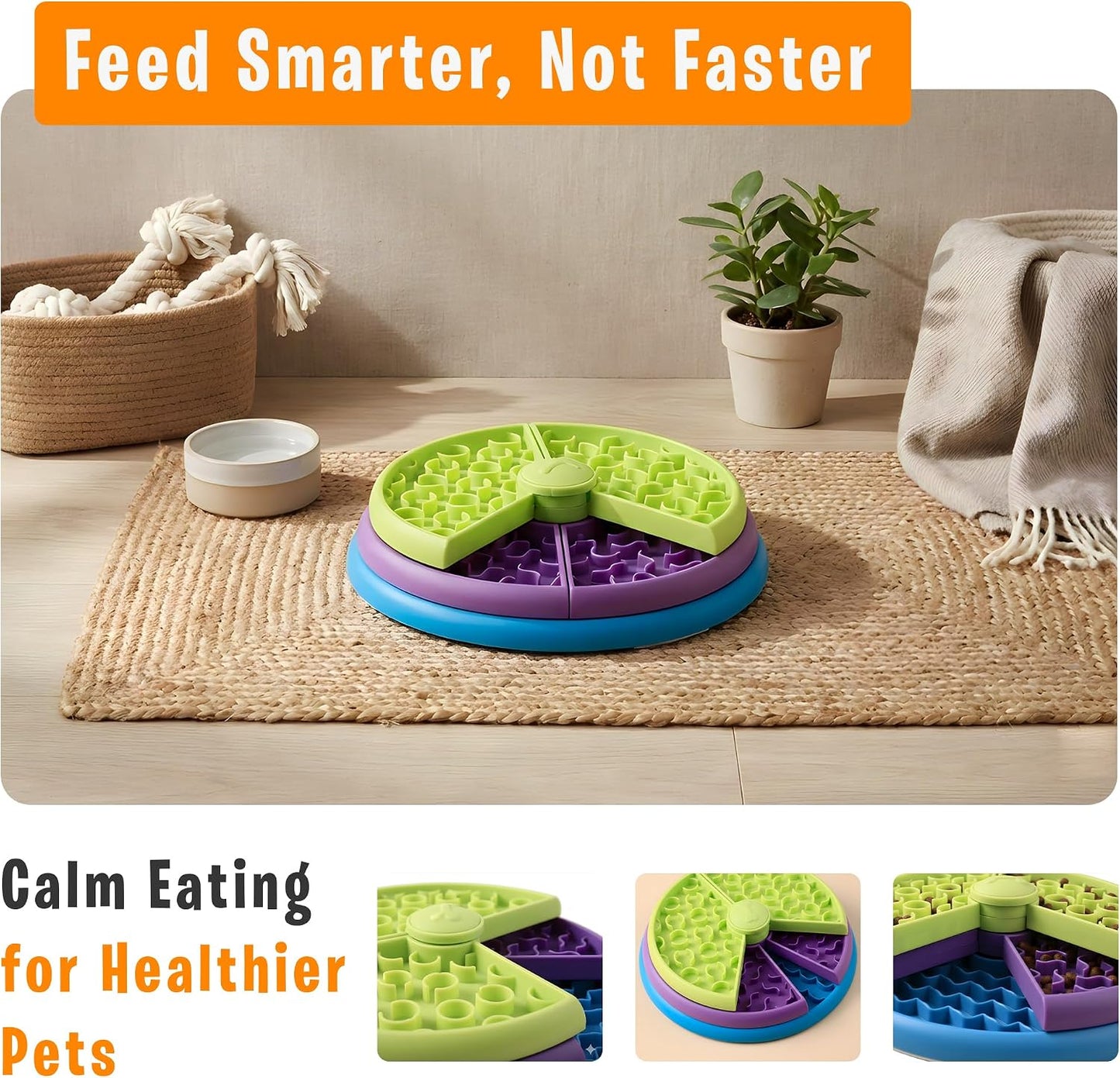 Slow Feeder Dog Bowl - 3-Level Interactive Puzzle Feeder, Non-Slip Silicone Base, Brain Training Anxiety Relief, Mental Stimulation Dogs