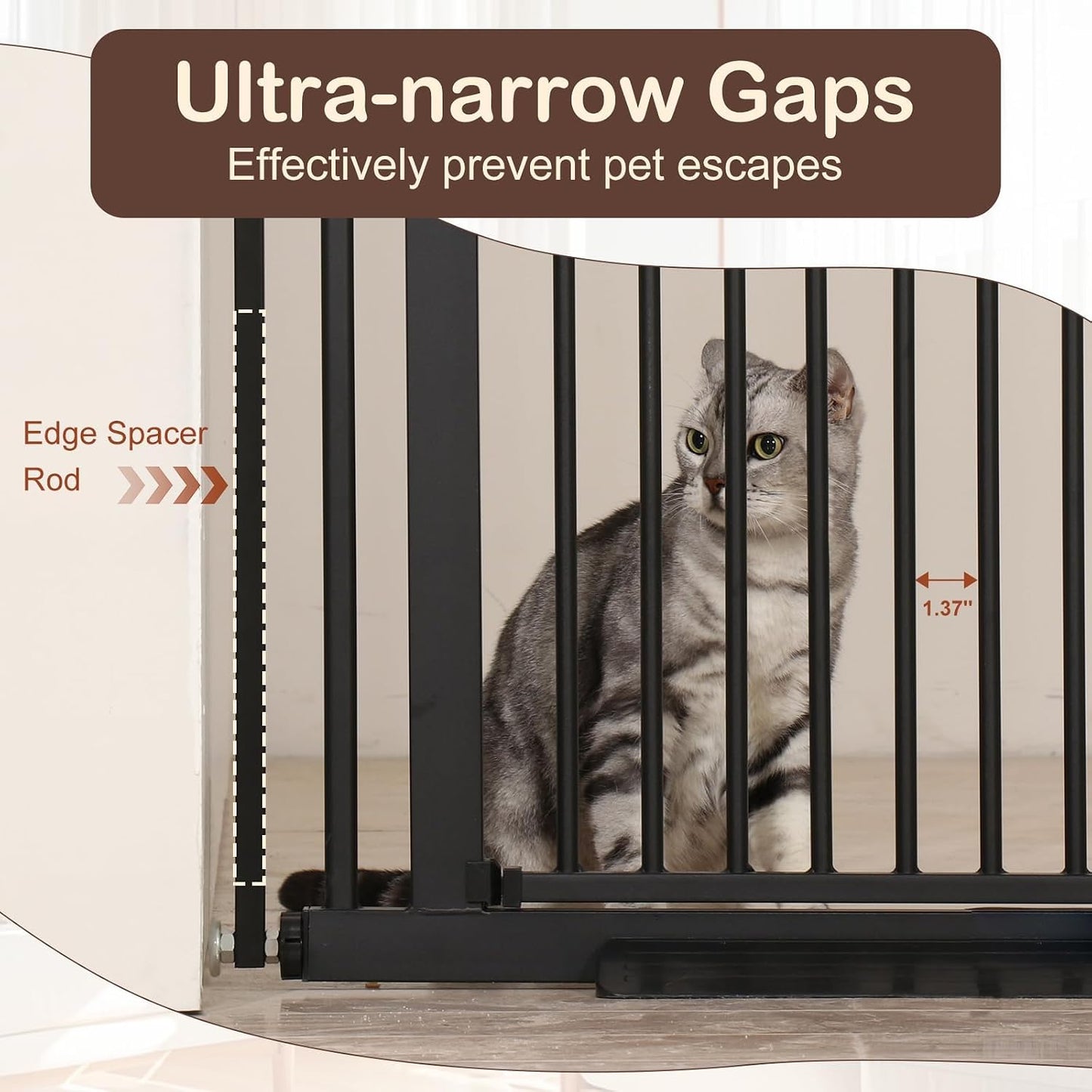 55" High Extra Tall Baby Gate, Safety Cat Gate for Doorways, Expands to 42.9"-46.9" Wide, Auto Close Dog Gate, No Drilling Pressure Mounted Cat Fence, Pet Gate Indoor for Stairs, Black