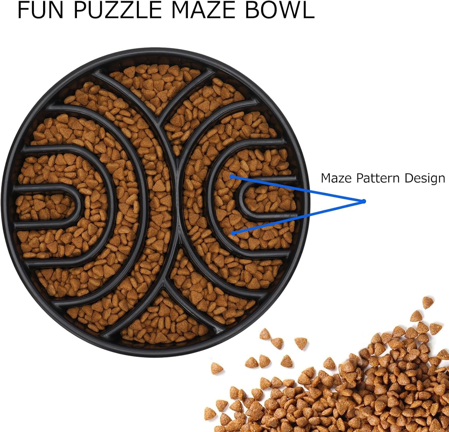 Slow Feeder Maze Dog Bowl - Anti-Choking, Anti-Slip Interactive Puzzle Feeder for Large Dogs, Black