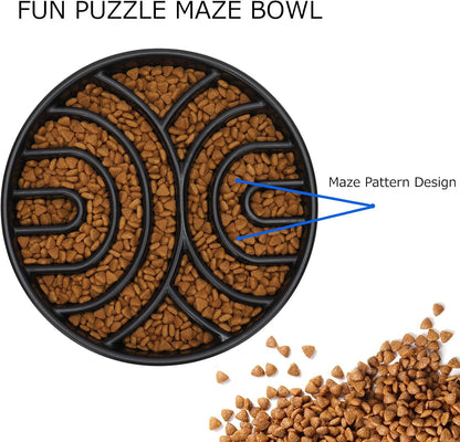 Slow Feeder Maze Dog Bowl - Anti-Choking, Anti-Slip Interactive Puzzle Feeder for Large Dogs, Black