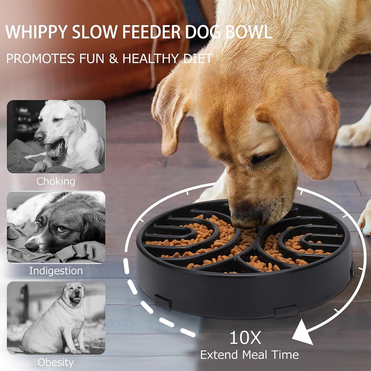 Slow Feeder Maze Dog Bowl - Anti-Choking, Anti-Slip Interactive Puzzle Feeder for Large Dogs, Black