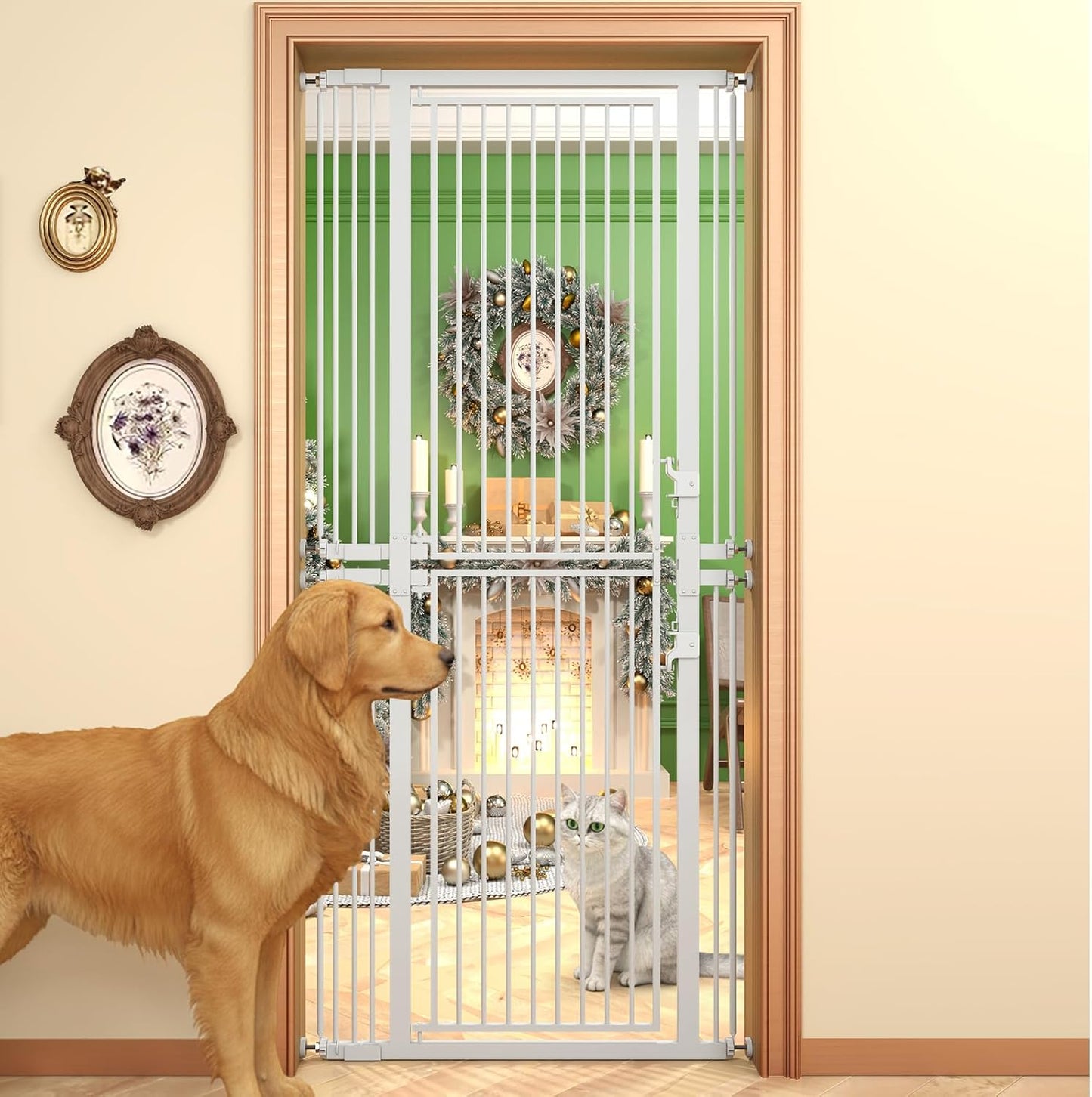 74.8" Extra Tall Cat Gate for Doorway,29.5"-35.25" Extra Pet Gate White | Extra Tall Pet Gate for Doorway Hallway Stairs with 8 Pressure Bolts ,NO Drilling Pressure Mounted Indoor