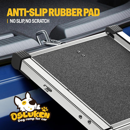 71" Aluminum Alloy Dog Ramp for Car SUV Truck Side Door, Foldable Outdoor Pet Ramp with Adjustable Support Head, Non-Slip Traction Surface, Sturdy Ramp for Large Dogs up to 200 LBS (4 Folded)