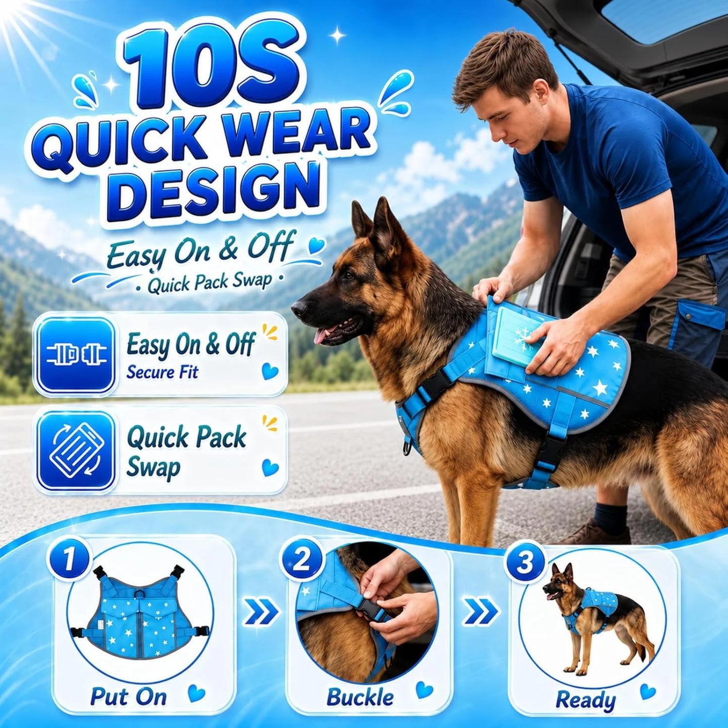 SAVIOR COOL Comfort Dog Cooling Vest for Medium Large Dogs, Soft Summer Cooling Harness with 4 Cold Source, SPF 50+ Sun Guard, Breathable Reflective Jacket for Hot Weather Safety