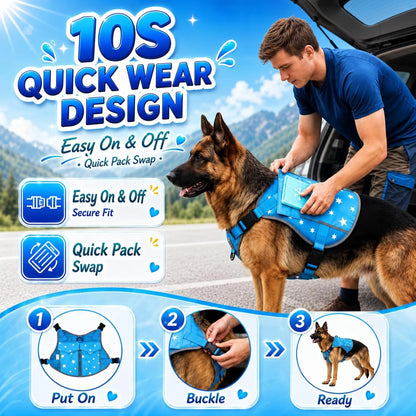 SAVIOR COOL Comfort Dog Cooling Vest for Medium Large Dogs, Soft Summer Cooling Harness with 4 Cold Source, SPF 50+ Sun Guard, Breathable Reflective Jacket for Hot Weather Safety