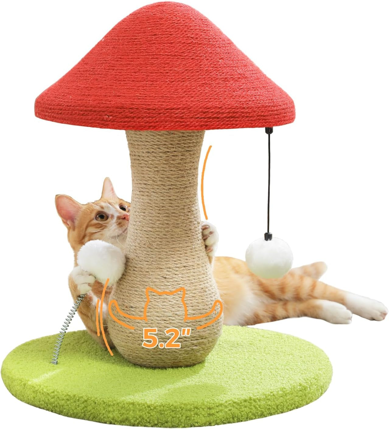 Cat Scratching Post, Mushroom Tall Cat Scratcher Featuring with Natural Sisal Scratching Poles and Interactive Toy Ball + Mushroom Cat Scratching Post, Cat Scratcher Cute