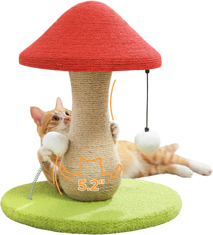 Cat Scratching Post, Mushroom Tall Cat Scratcher Featuring with Natural Sisal Scratching Poles and Interactive Toy Ball + Mushroom Cat Scratching Post, Cat Scratcher Cute