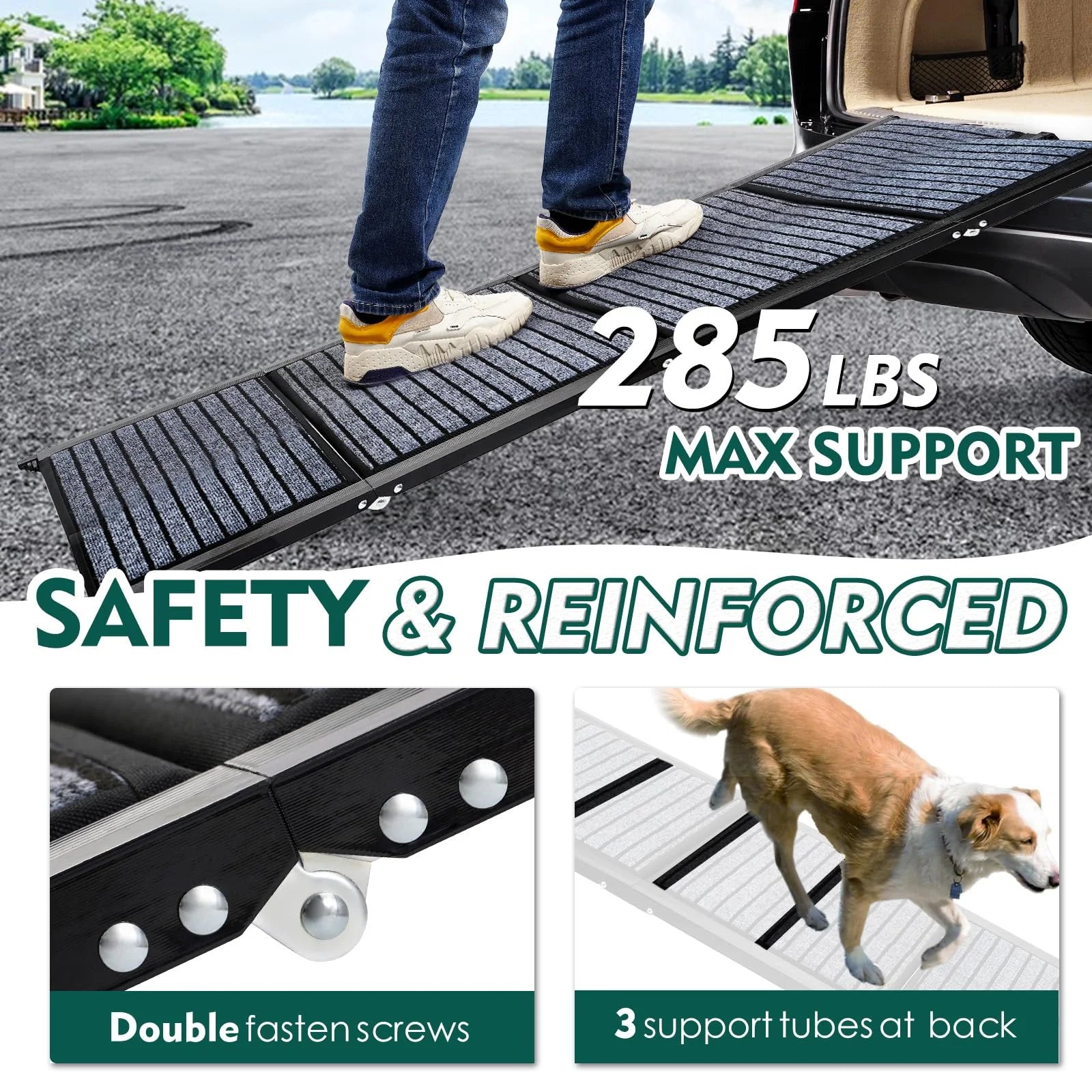 71" Foldable Dog Ramps for Large Dogs, Dog Car Ramp with Non-Slip Rug Surface, Pet Ramp Stairs Portable,Dog Steps for Medium & Large Dogs up to 220 LBS Get into a Car, SUV & Truck