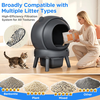 Self Cleaning Litter Box, 100 L+15L Automatic Cat Litter Box Self Cleaning for Multiple Cats, with Safety Protection, App Control,2 Roll Garbage Bags+Cat Litter Mat