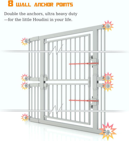 74.8" Extra Tall Cat Gate for Doorway,29.5"-35.25" Extra Pet Gate White | Extra Tall Pet Gate for Doorway Hallway Stairs with 8 Pressure Bolts ,NO Drilling Pressure Mounted Indoor
