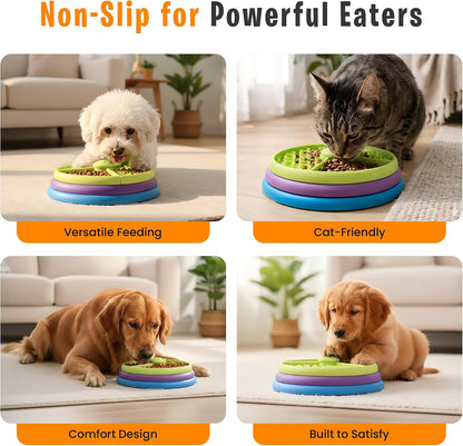 Slow Feeder Dog Bowl - 3-Level Interactive Puzzle Feeder, Non-Slip Silicone Base, Brain Training Anxiety Relief, Mental Stimulation Dogs