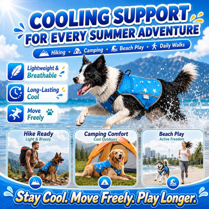 SAVIOR COOL Comfort Dog Cooling Vest for Medium Large Dogs, Soft Summer Cooling Harness with 4 Cold Source, SPF 50+ Sun Guard, Breathable Reflective Jacket for Hot Weather Safety
