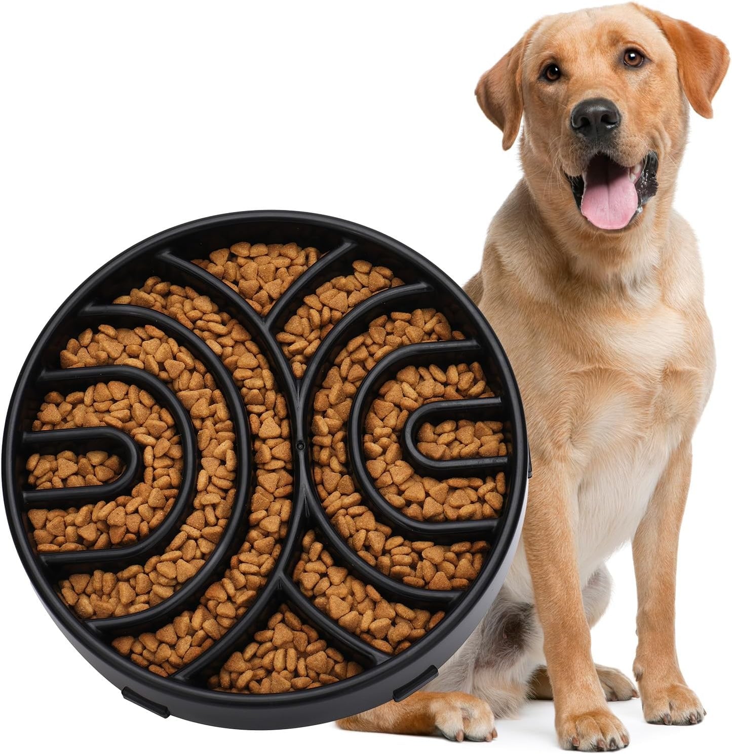Slow Feeder Maze Dog Bowl - Anti-Choking, Anti-Slip Interactive Puzzle Feeder for Large Dogs, Black