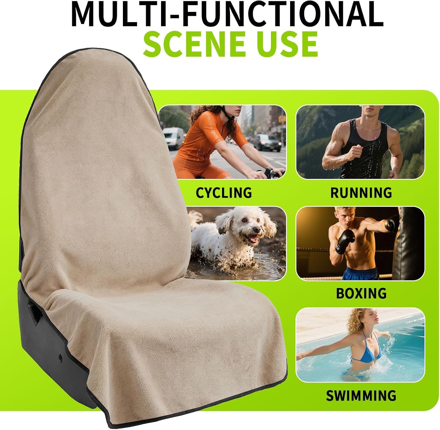 Waterproof Towel Car Seat Cover, Front Bucket, Beige | Universal Non-Slip, Fits Car Truck SUV, Machine Washable, for Dog & Kid, Pets, Yoga, Gym, Beach, Swimming, Outdoor Sports