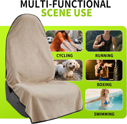 Waterproof Towel Car Seat Cover, Front Bucket, Beige | Universal Non-Slip, Fits Car Truck SUV, Machine Washable, for Dog & Kid, Pets, Yoga, Gym, Beach, Swimming, Outdoor Sports