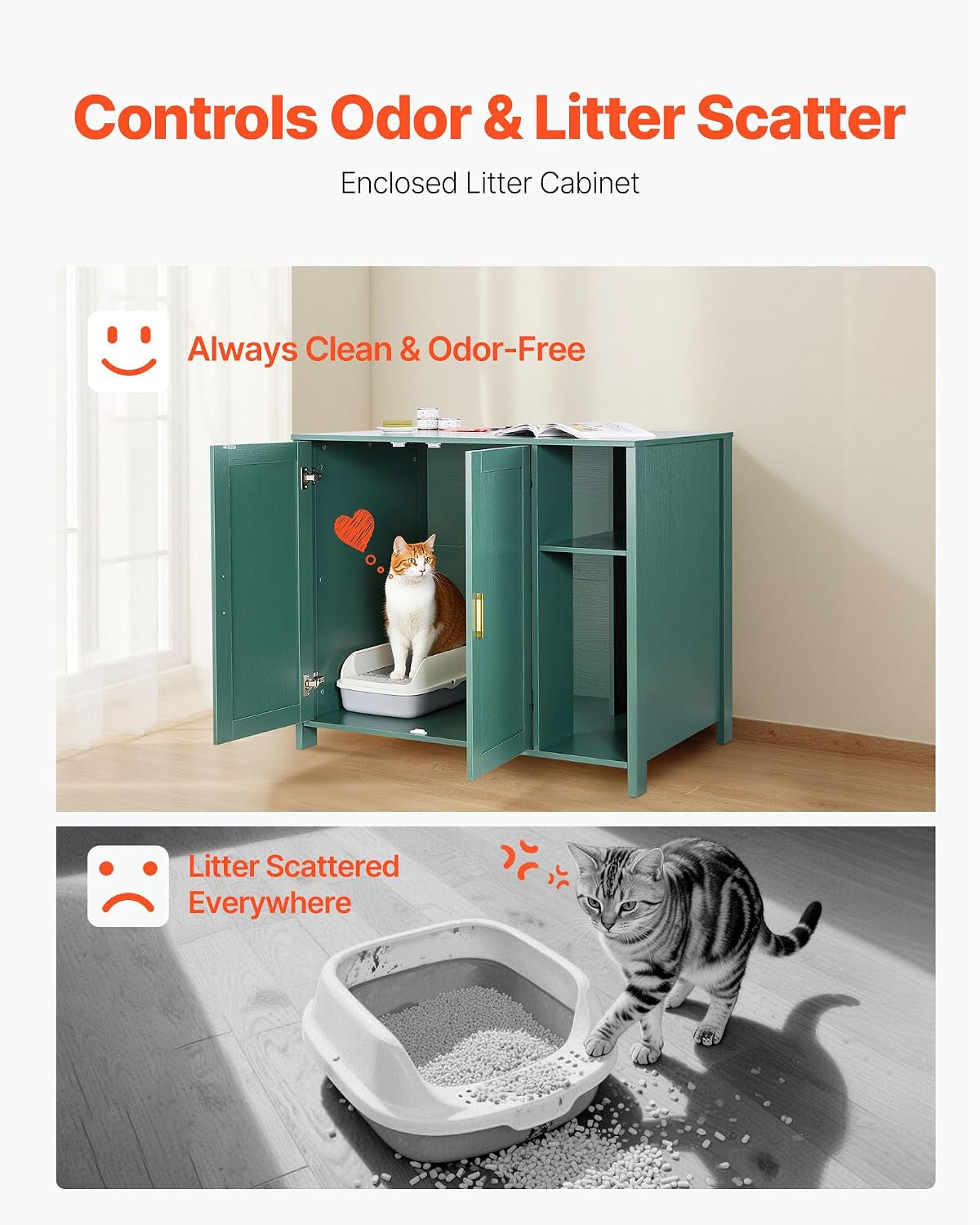 Cat Enclosure, 41.3 in Self Cleaning Litter Box Cabinet, with Drawer & Detachable Divider, Automatic Litterbox Enclosure with Built-In Power Outlet, Fits Most Smart Litterboxes
