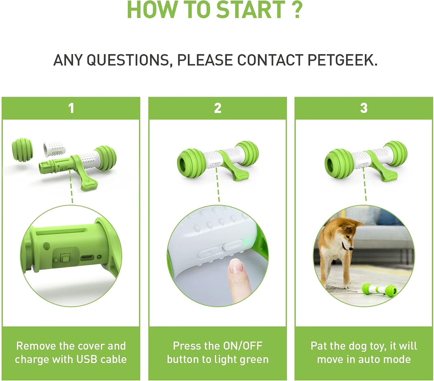 Interactive Motion-Activated Electronic Dog Toy - USB Rechargeable Automatic Dog Bone for Medium to Large Dogs - Stimulating Play for Boredom Relief (Green)