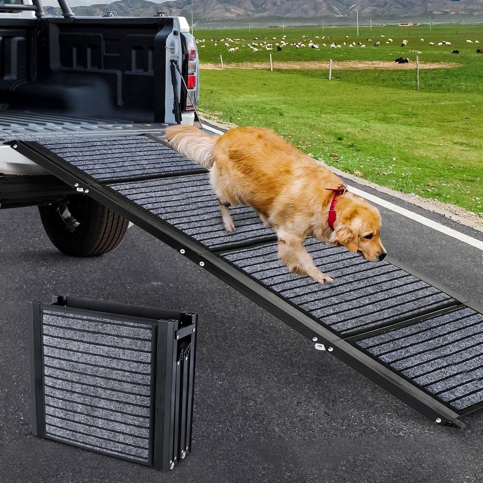 71" Foldable Dog Ramps for Large Dogs, Dog Car Ramp with Non-Slip Rug Surface, Pet Ramp Stairs Portable,Dog Steps for Medium & Large Dogs up to 220 LBS Get into a Car, SUV & Truck