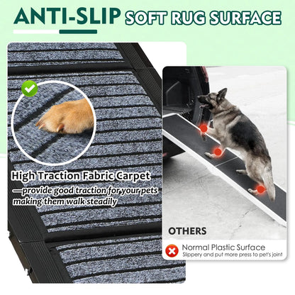 71" Foldable Dog Ramps for Large Dogs, Dog Car Ramp with Non-Slip Rug Surface, Pet Ramp Stairs Portable,Dog Steps for Medium & Large Dogs up to 220 LBS Get into a Car, SUV & Truck