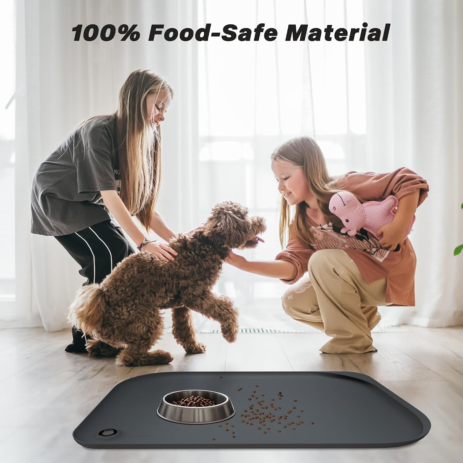Dog & Cat Mat for Food and Water -  Dog Food Mat for Floors Waterproof with Pocket, High Raised Edges, Thicker BPA Free Silicone, Pet Feeding Mat for Bowl, Automatic Pet Feeder, Water Fountain