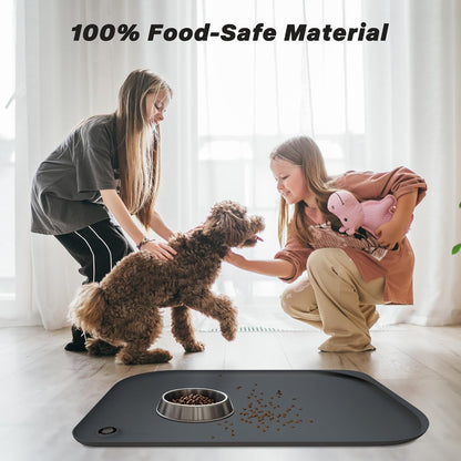 Dog & Cat Mat for Food and Water -  Dog Food Mat for Floors Waterproof with Pocket, High Raised Edges, Thicker BPA Free Silicone, Pet Feeding Mat for Bowl, Automatic Pet Feeder, Water Fountain