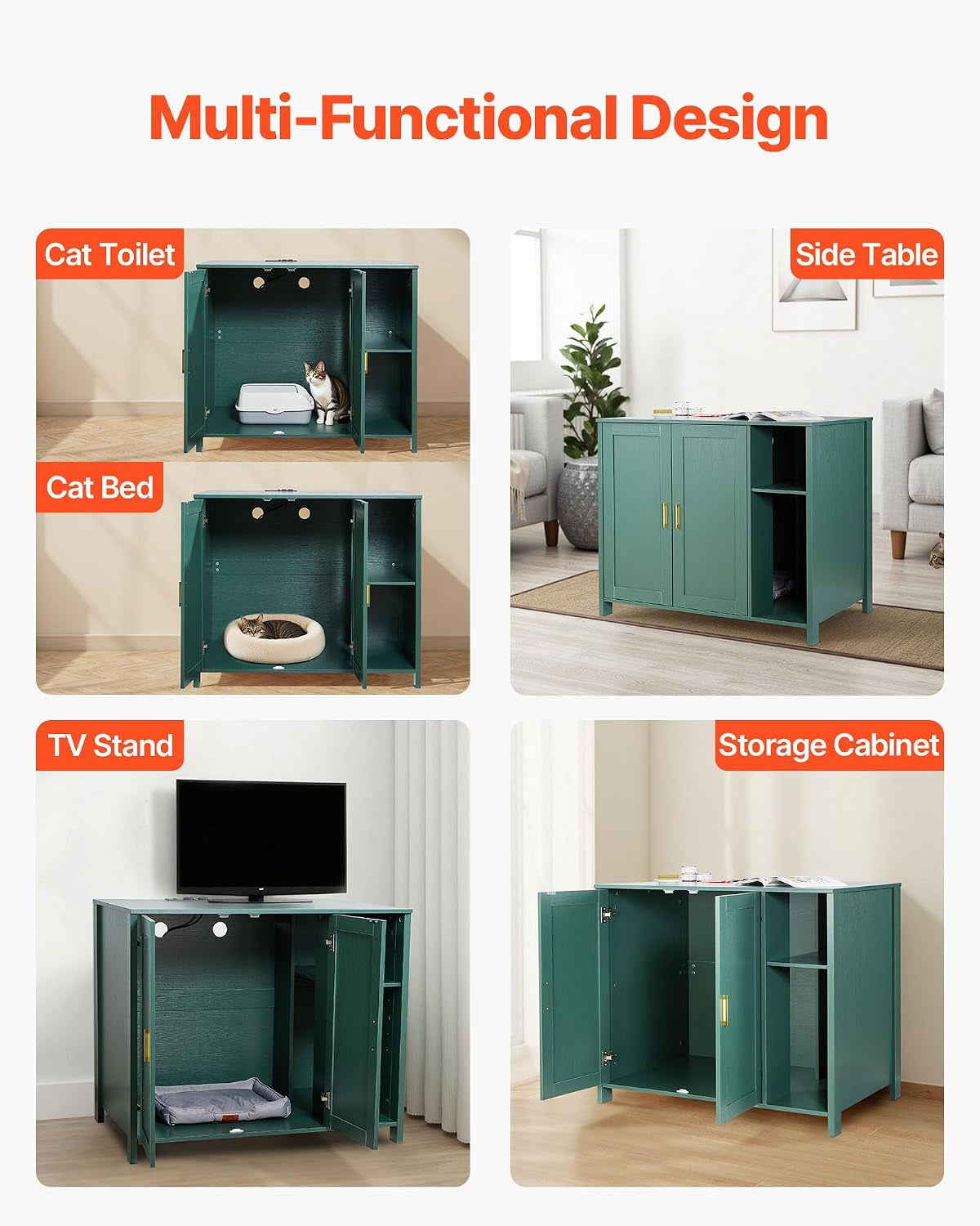 Cat Enclosure, 41.3 in Self Cleaning Litter Box Cabinet, with Drawer & Detachable Divider, Automatic Litterbox Enclosure with Built-In Power Outlet, Fits Most Smart Litterboxes