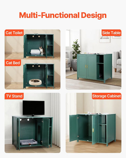 Cat Enclosure, 41.3 in Self Cleaning Litter Box Cabinet, with Drawer & Detachable Divider, Automatic Litterbox Enclosure with Built-In Power Outlet, Fits Most Smart Litterboxes