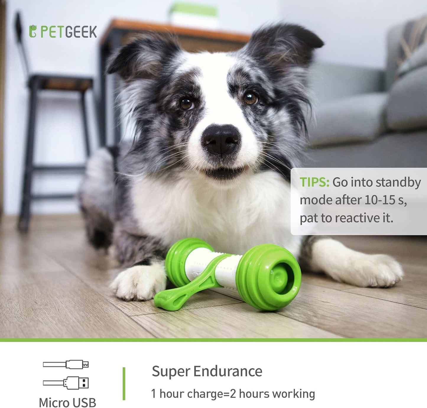 Interactive Motion-Activated Electronic Dog Toy - USB Rechargeable Automatic Dog Bone for Medium to Large Dogs - Stimulating Play for Boredom Relief (Green)