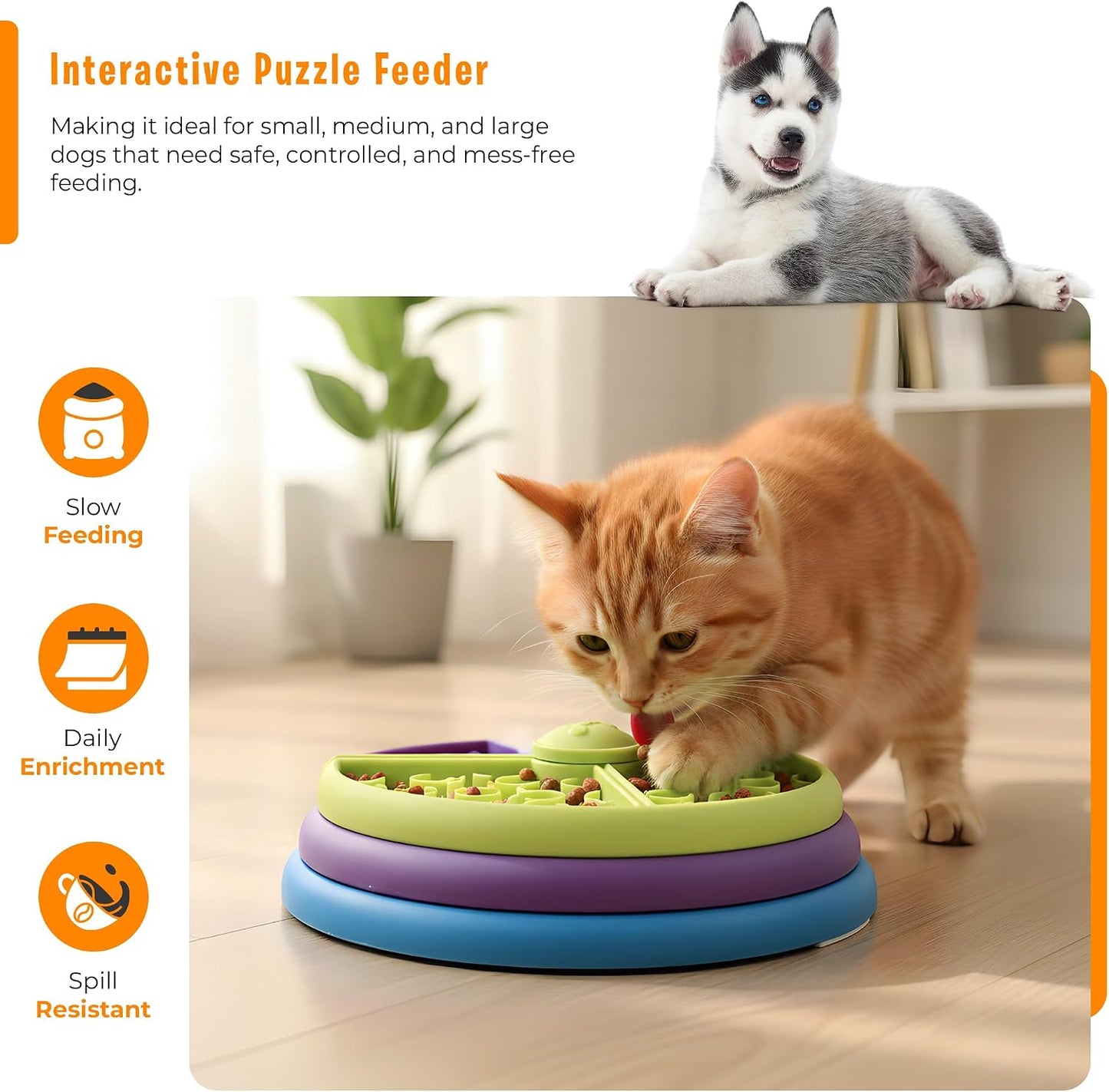 Slow Feeder Dog Bowl - 3-Level Interactive Puzzle Feeder, Non-Slip Silicone Base, Brain Training Anxiety Relief, Mental Stimulation Dogs