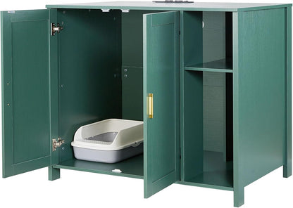 Cat Enclosure, 41.3 in Self Cleaning Litter Box Cabinet, with Drawer & Detachable Divider, Automatic Litterbox Enclosure with Built-In Power Outlet, Fits Most Smart Litterboxes