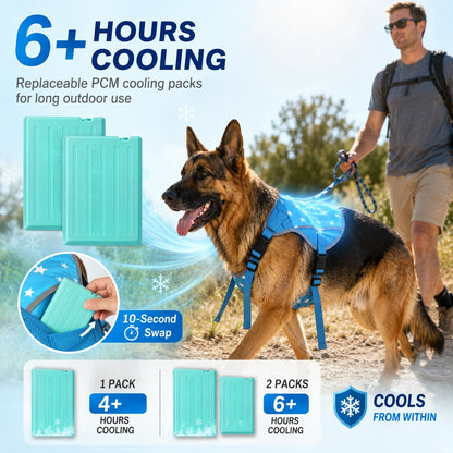 SAVIOR COOL Comfort Dog Cooling Vest for Medium Large Dogs, Soft Summer Cooling Harness with 4 Cold Source, SPF 50+ Sun Guard, Breathable Reflective Jacket for Hot Weather Safety
