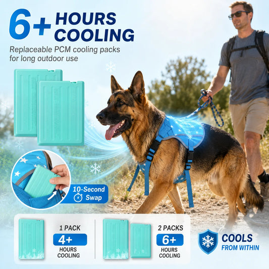 SAVIOR COOL Comfort Dog Cooling Vest for Medium Large Dogs, Soft Summer Cooling Harness with 4 Cold Source, SPF 50+ Sun Guard, Breathable Reflective Jacket for Hot Weather Safety