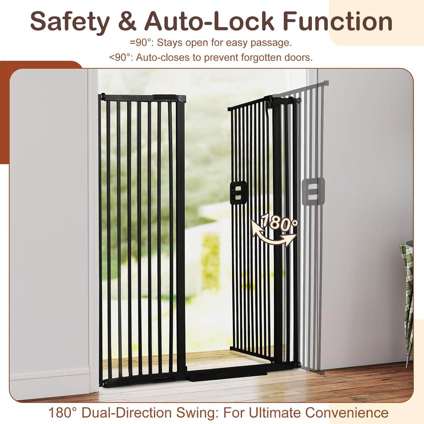 55" High Extra Tall Baby Gate, Safety Cat Gate for Doorways, Expands to 42.9"-46.9" Wide, Auto Close Dog Gate, No Drilling Pressure Mounted Cat Fence, Pet Gate Indoor for Stairs, Black