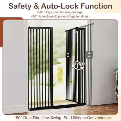 55" High Extra Tall Baby Gate, Safety Cat Gate for Doorways, Expands to 42.9"-46.9" Wide, Auto Close Dog Gate, No Drilling Pressure Mounted Cat Fence, Pet Gate Indoor for Stairs, Black