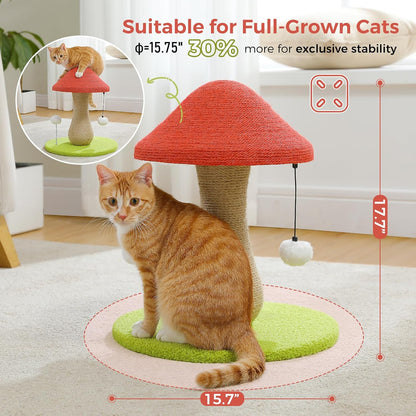 Cat Scratching Post, Mushroom Tall Cat Scratcher Featuring with Natural Sisal Scratching Poles and Interactive Toy Ball + Mushroom Cat Scratching Post, Cat Scratcher Cute