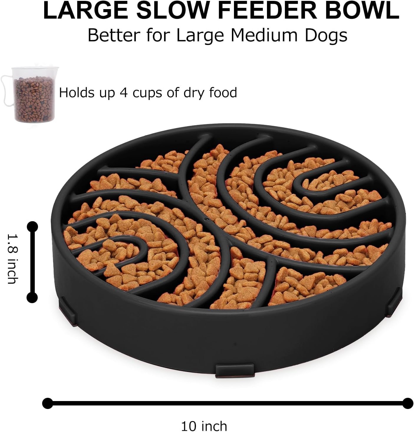 Slow Feeder Maze Dog Bowl - Anti-Choking, Anti-Slip Interactive Puzzle Feeder for Large Dogs, Black
