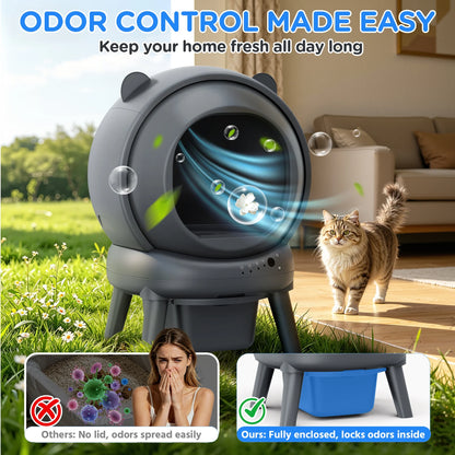 Self Cleaning Litter Box, 100 L+15L Automatic Cat Litter Box Self Cleaning for Multiple Cats, with Safety Protection, App Control,2 Roll Garbage Bags+Cat Litter Mat
