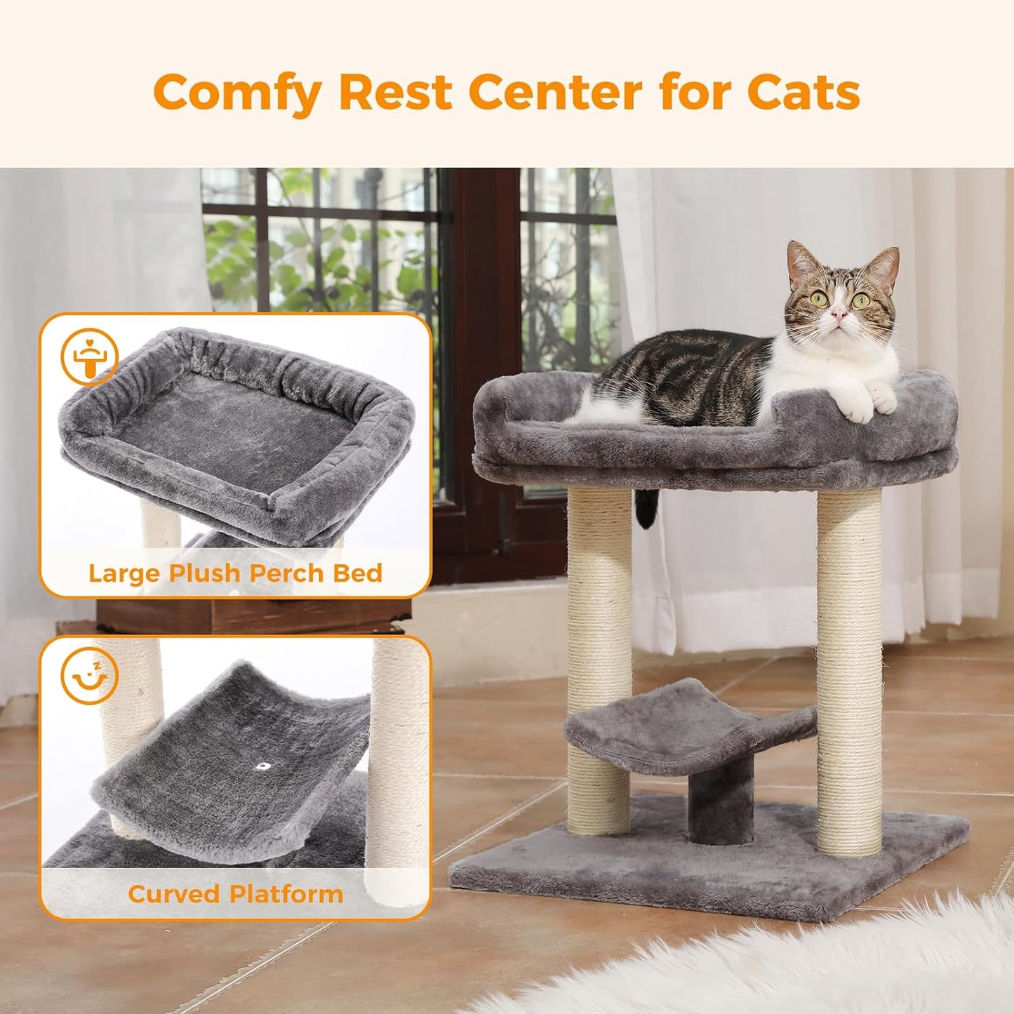 Cat Scratching Post, Mushroom Tall Cat Scratcher Featuring with Natural Sisal Scratching Poles+19" Cat Scratching Post, Cat Tree Tower, 100% Natural Sisal Cat Scratcher with Plush Top Perch