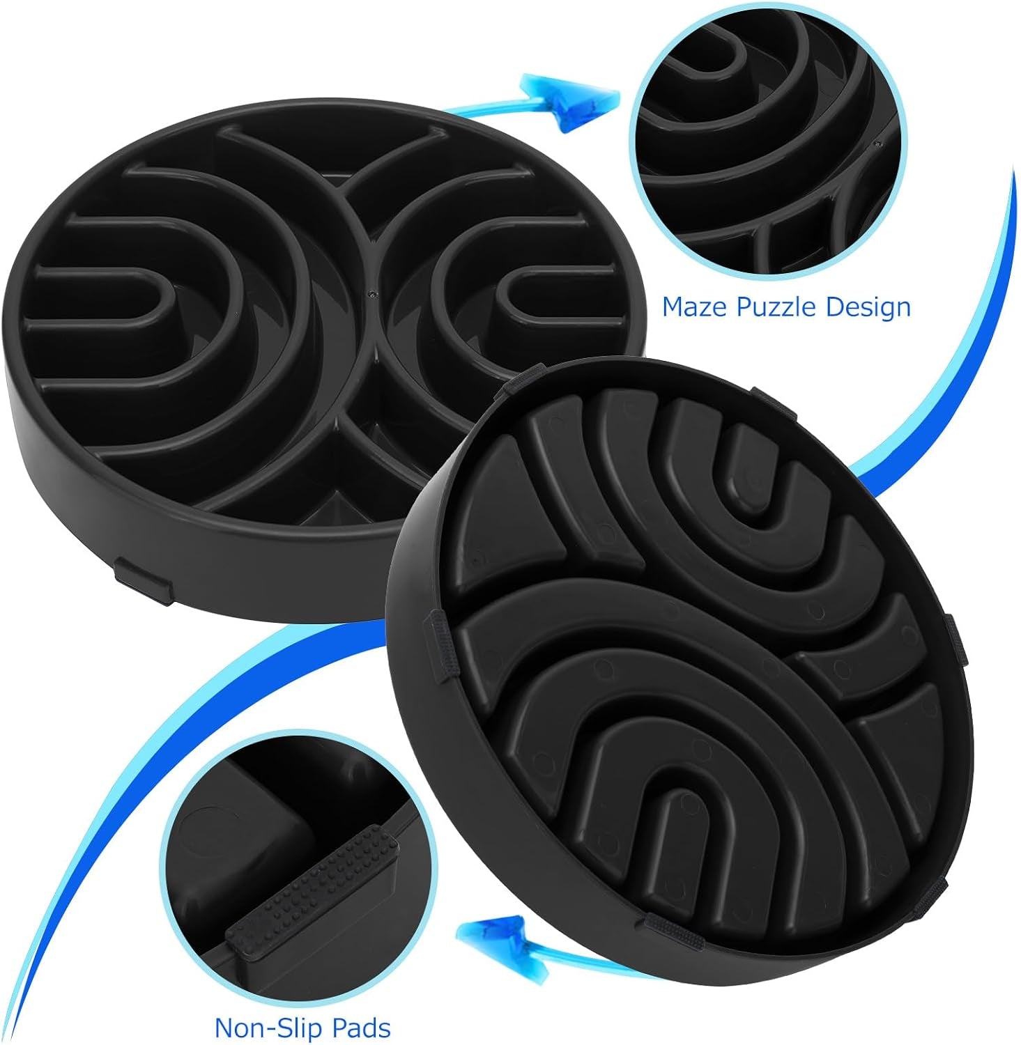 Slow Feeder Maze Dog Bowl - Anti-Choking, Anti-Slip Interactive Puzzle Feeder for Large Dogs, Black