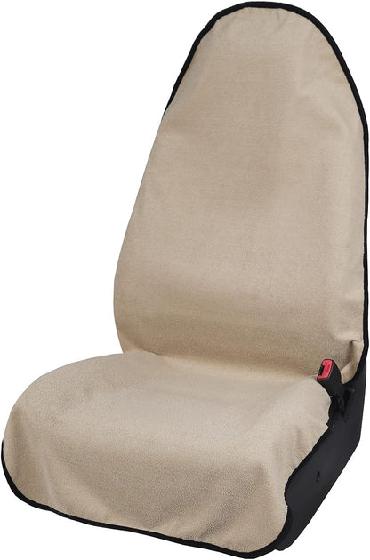 Waterproof Towel Car Seat Cover, Front Bucket, Beige | Universal Non-Slip, Fits Car Truck SUV, Machine Washable, for Dog & Kid, Pets, Yoga, Gym, Beach, Swimming, Outdoor Sports