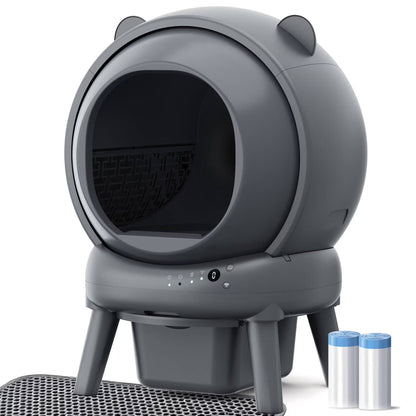 Self Cleaning Litter Box, 100 L+15L Automatic Cat Litter Box Self Cleaning for Multiple Cats, with Safety Protection, App Control,2 Roll Garbage Bags+Cat Litter Mat