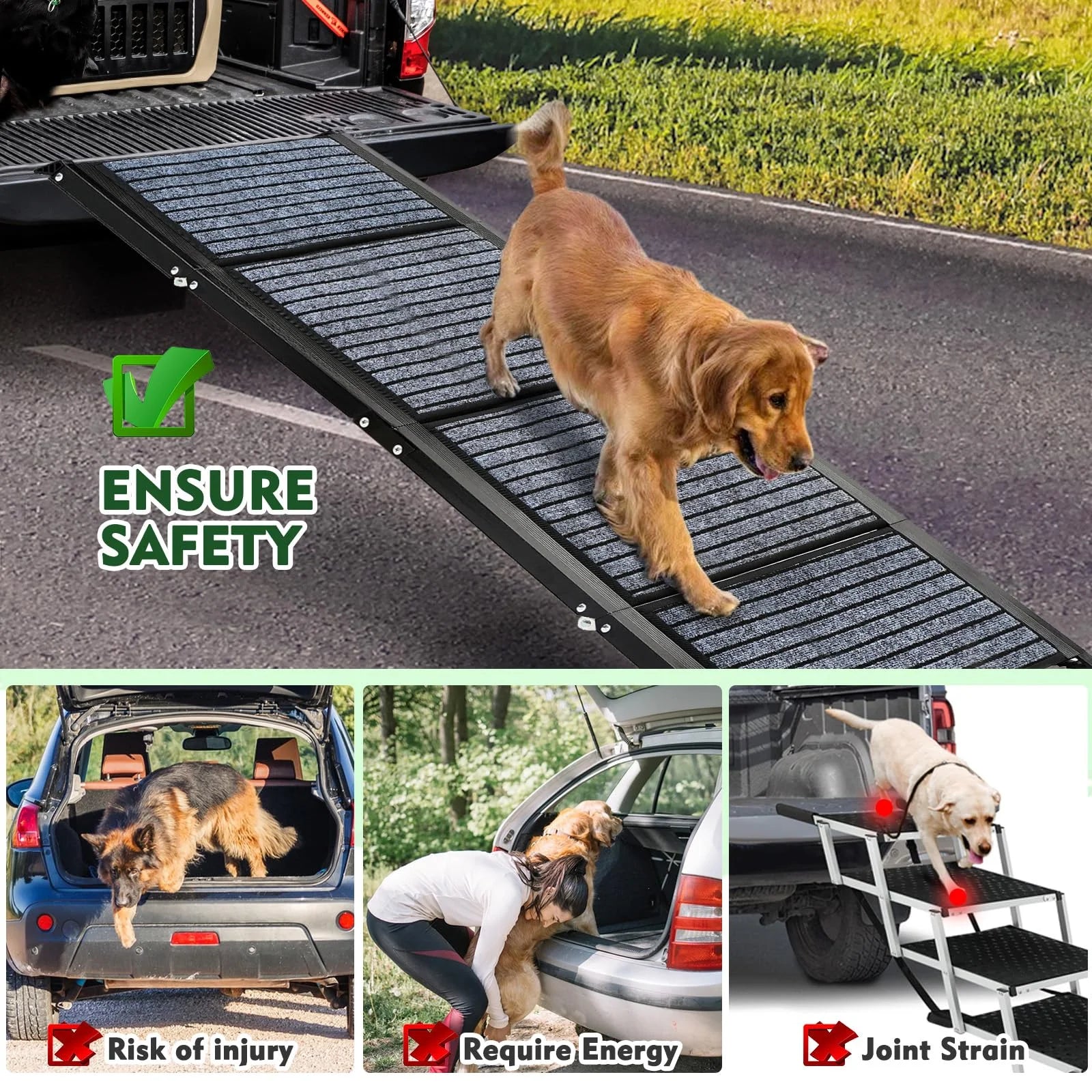 71" Foldable Dog Ramps for Large Dogs, Dog Car Ramp with Non-Slip Rug Surface, Pet Ramp Stairs Portable,Dog Steps for Medium & Large Dogs up to 220 LBS Get into a Car, SUV & Truck