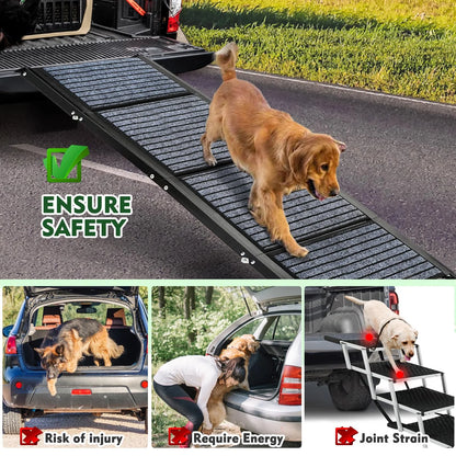 71" Foldable Dog Ramps for Large Dogs, Dog Car Ramp with Non-Slip Rug Surface, Pet Ramp Stairs Portable,Dog Steps for Medium & Large Dogs up to 220 LBS Get into a Car, SUV & Truck