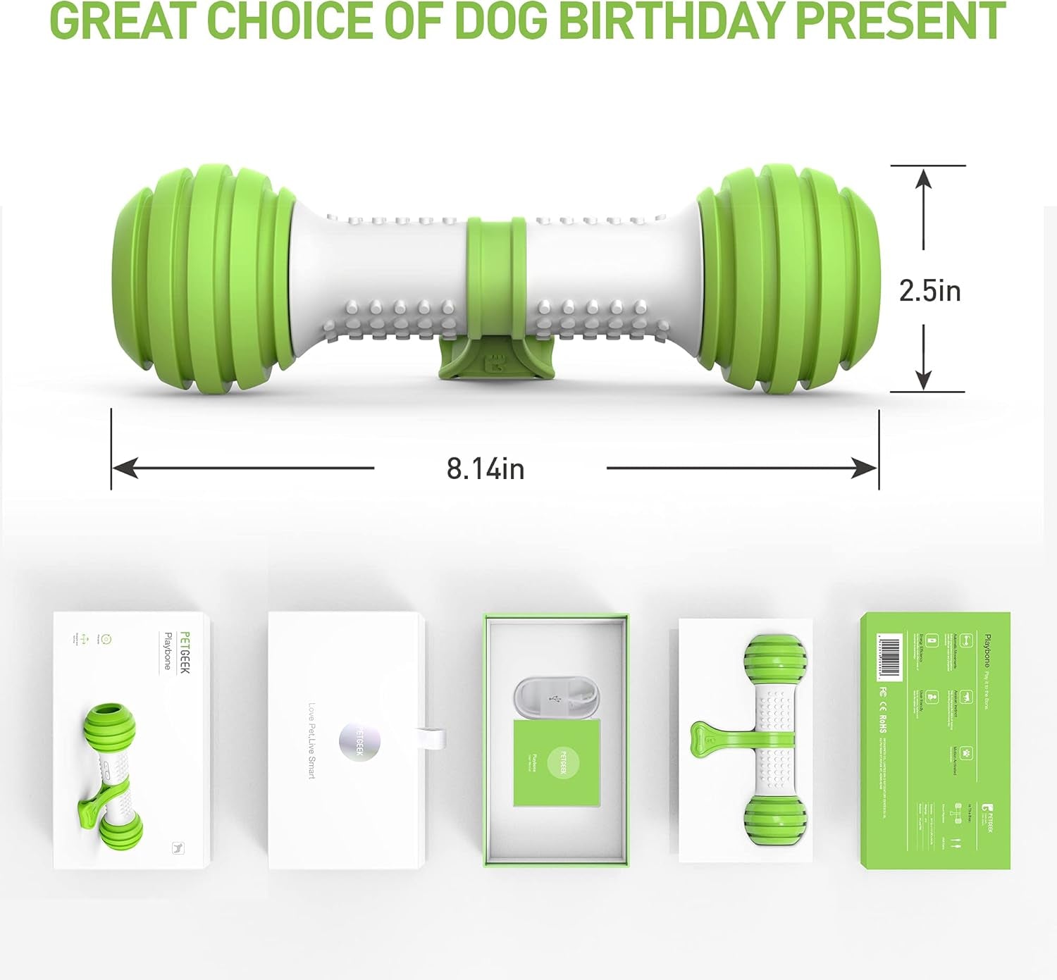 Interactive Motion-Activated Electronic Dog Toy - USB Rechargeable Automatic Dog Bone for Medium to Large Dogs - Stimulating Play for Boredom Relief (Green)