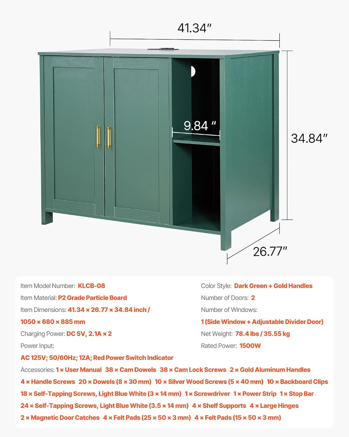 Cat Enclosure, 41.3 in Self Cleaning Litter Box Cabinet, with Drawer & Detachable Divider, Automatic Litterbox Enclosure with Built-In Power Outlet, Fits Most Smart Litterboxes
