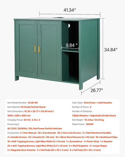 Cat Enclosure, 41.3 in Self Cleaning Litter Box Cabinet, with Drawer & Detachable Divider, Automatic Litterbox Enclosure with Built-In Power Outlet, Fits Most Smart Litterboxes
