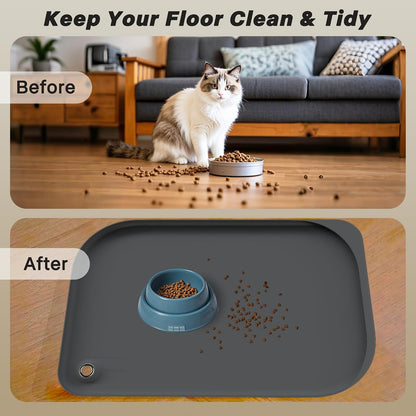 Dog & Cat Mat for Food and Water -  Dog Food Mat for Floors Waterproof with Pocket, High Raised Edges, Thicker BPA Free Silicone, Pet Feeding Mat for Bowl, Automatic Pet Feeder, Water Fountain