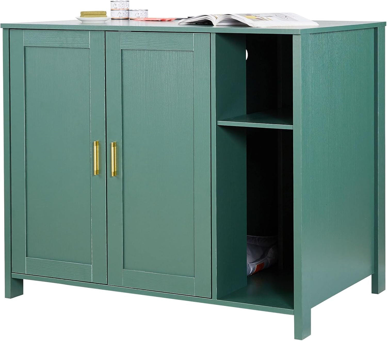 Cat Enclosure, 41.3 in Self Cleaning Litter Box Cabinet, with Drawer & Detachable Divider, Automatic Litterbox Enclosure with Built-In Power Outlet, Fits Most Smart Litterboxes