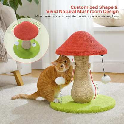 Cat Scratching Post, Mushroom Tall Cat Scratcher Featuring with Natural Sisal Scratching Poles and Interactive Toy Ball + Mushroom Cat Scratching Post, Cat Scratcher Cute